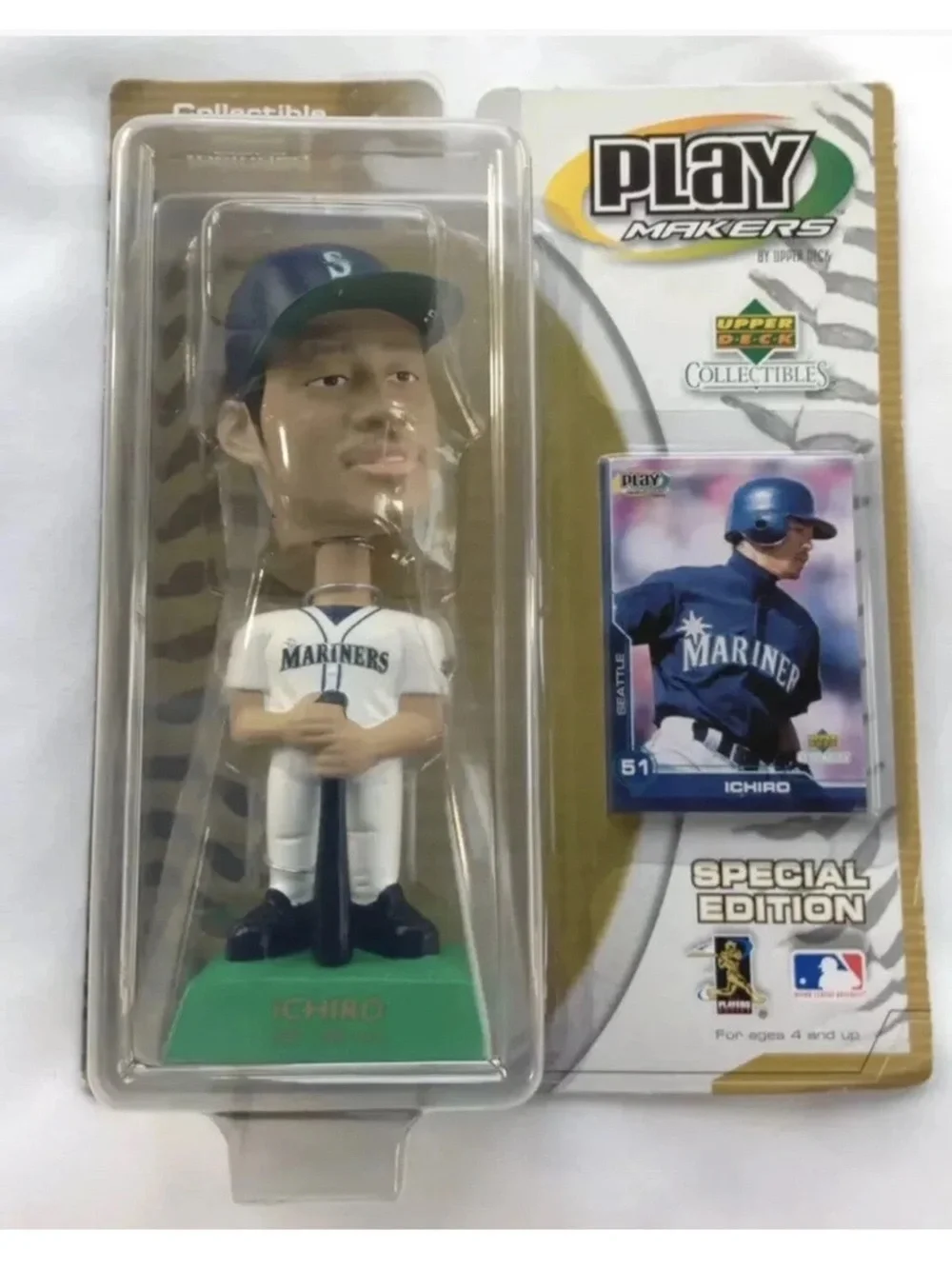 SEATTLE MARINERS ICHIRO SUZUKI 2001 UPPER DECK PLAYMAKERS BOBBLE HEAD - NIB